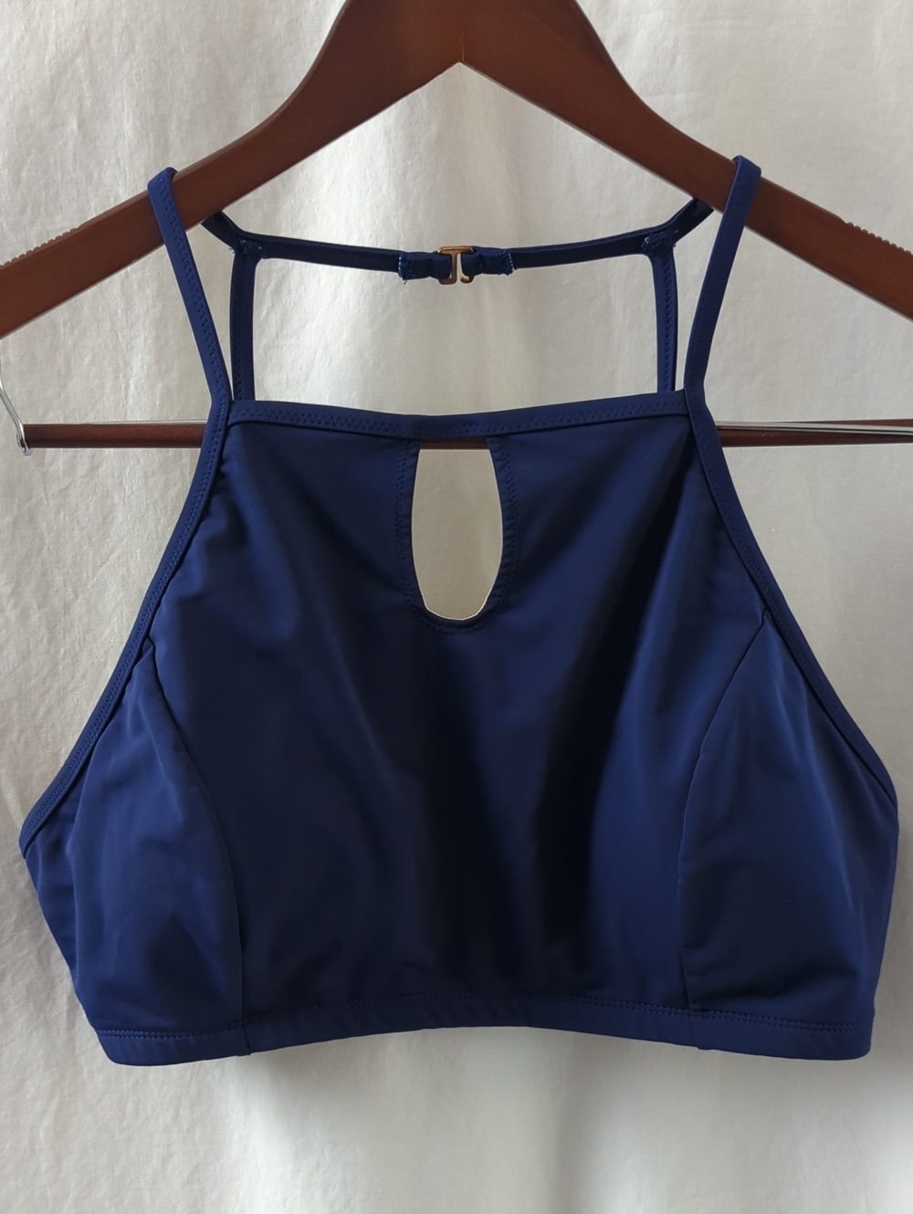 Cabana Life Navy Blue High Neck Keyhole Crop Bikini Swim Top Size XL Top Only